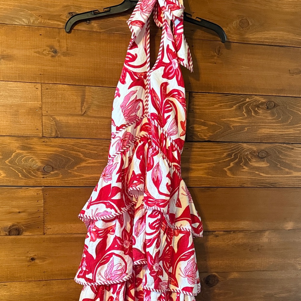 Entro Red and White Floral Backless Dress